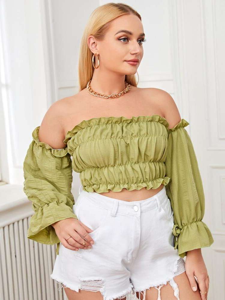 Crop Regular Fit Boho Lime Green Women Plus Clothing 7210