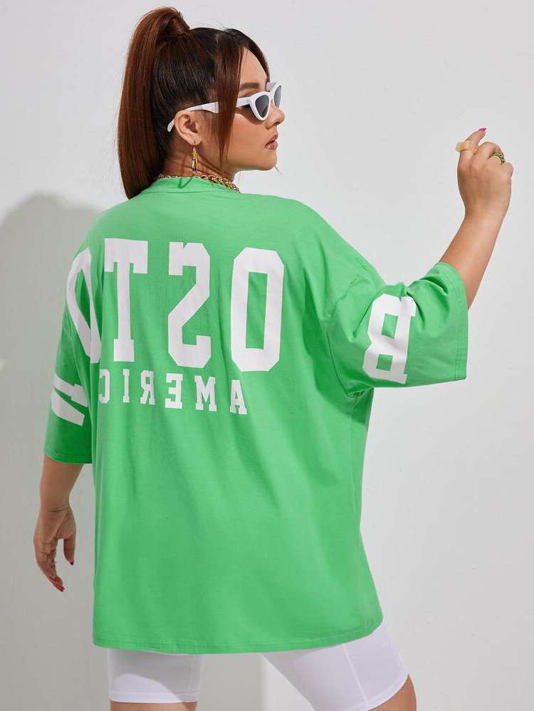  Letter Lime Green Plus Size Tops 7213