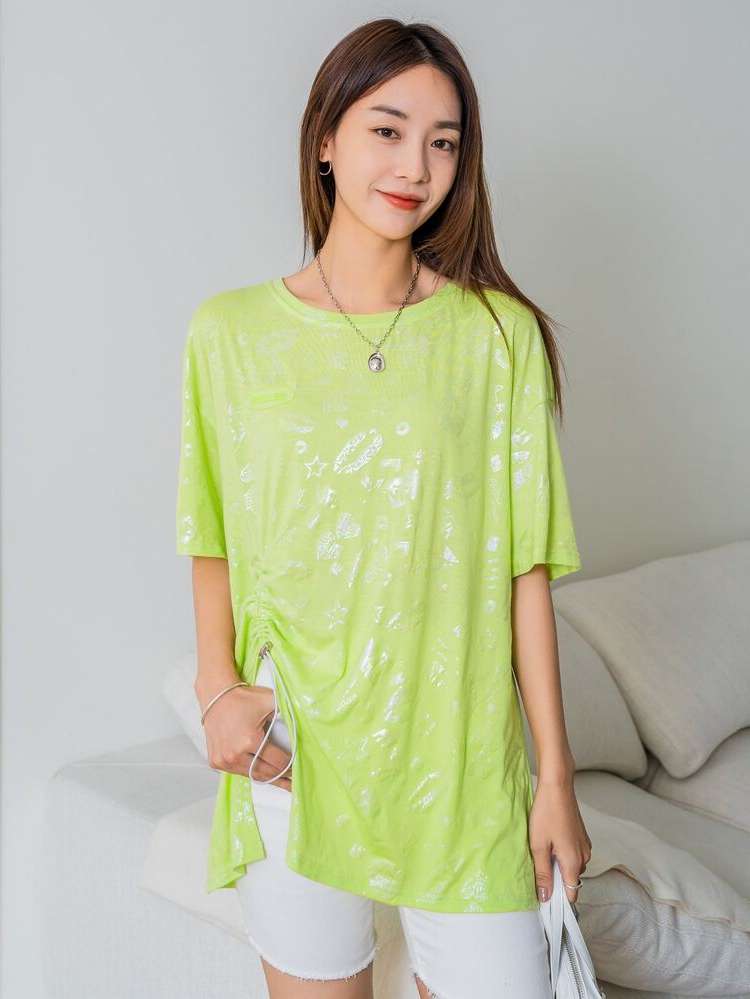 Graphic Casual Short Sleeve Women Clothing 7517