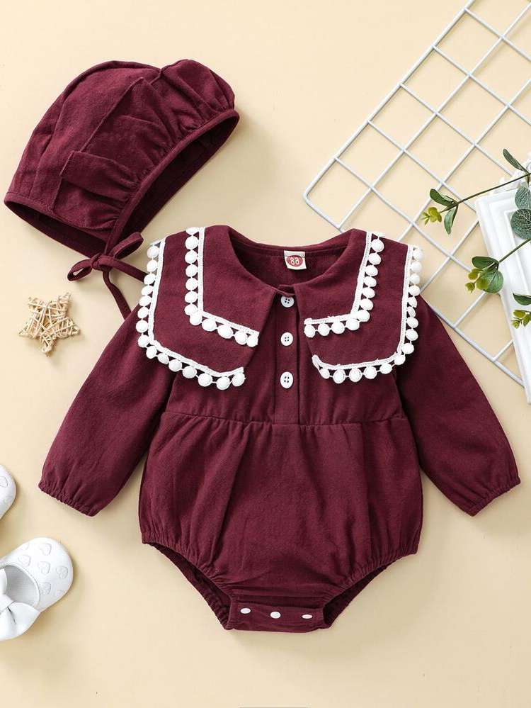 Long Sleeve Sailor Collar Maroon Baby Clothing 8869