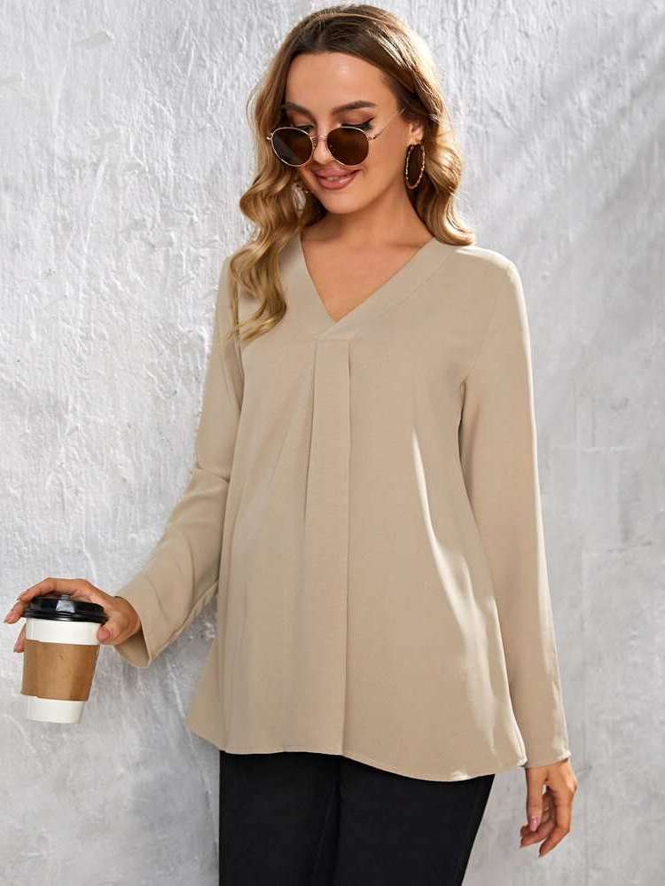 Plain Long Sleeve Long Maternity Tops 7876