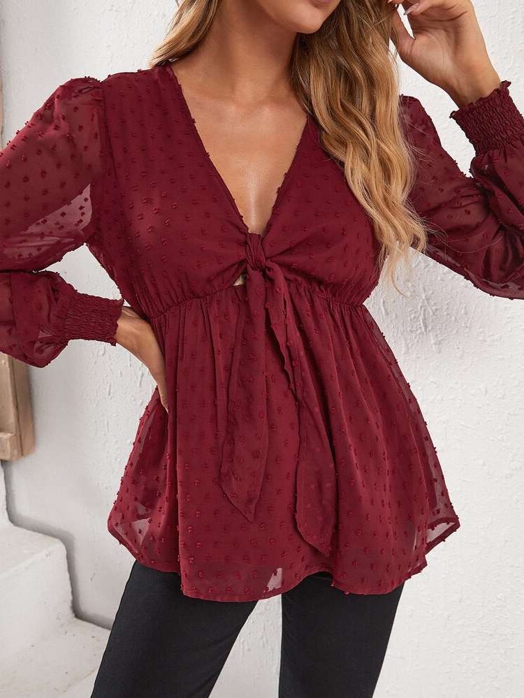  Maroon Deep V Neck Cut Out Maternity 7599