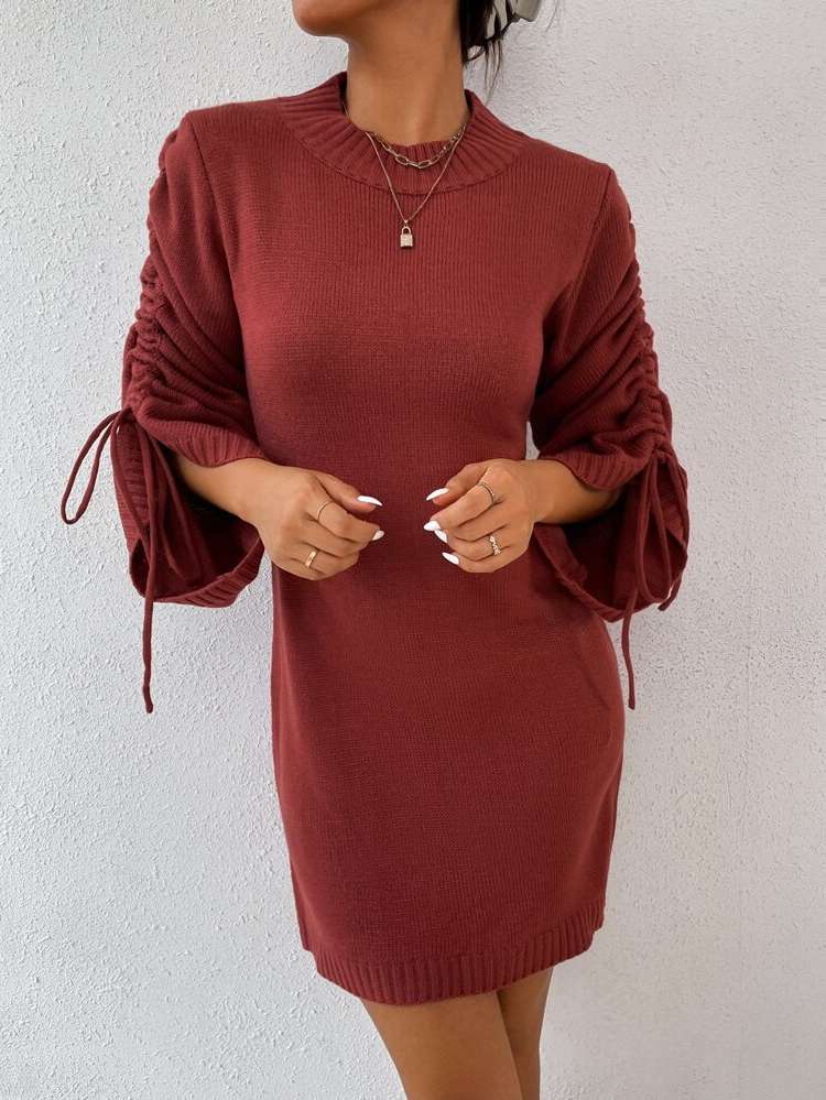 Short Stand Collar Elegant Women Sweater Dresses 2485