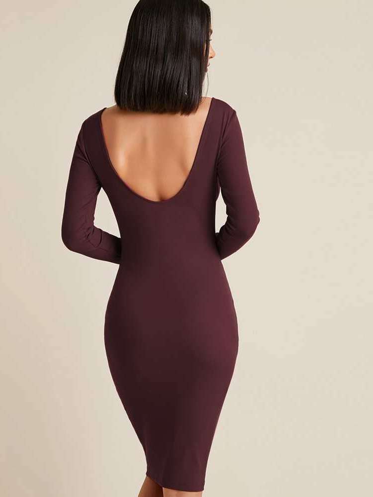 Backless Knee Length Elegant Maroon Women Clothing 867