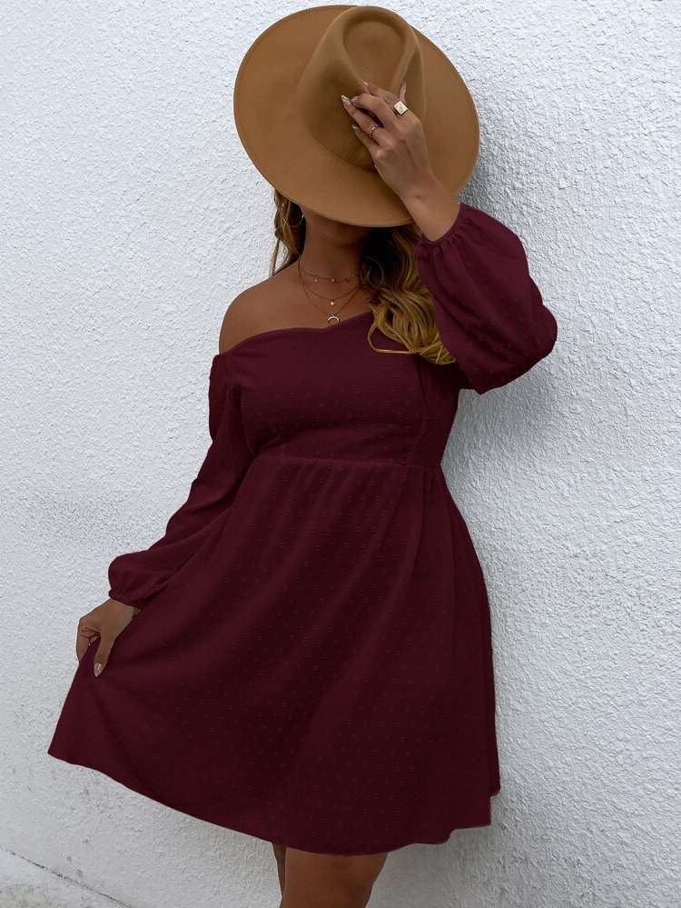 Regular Fit Long Sleeve Elegant Plain Plus Size Dresses 366