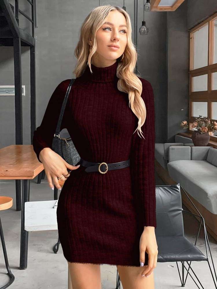 Slim Fit Rib-Knit Long Sleeve Women Knitwear 2990