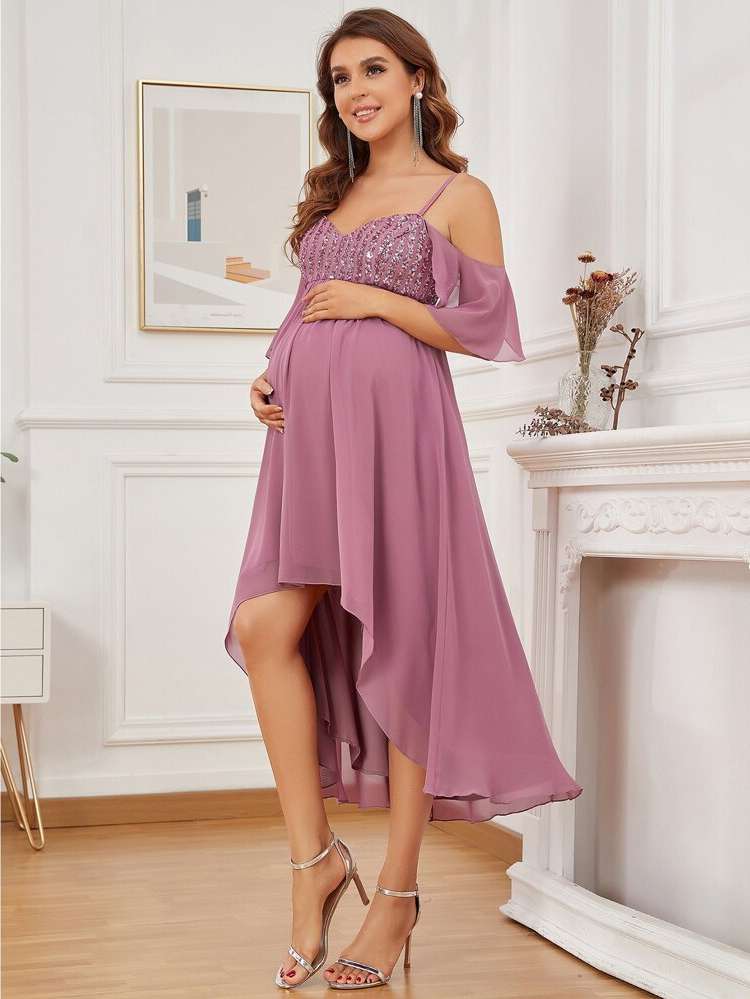 Mauve Purple Short Sleeve Asymmetrical Baby  Mom 7462