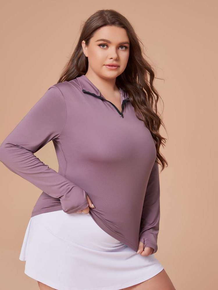 Mauve Purple Zipper Stand Collar Long Sleeve Sports 4583