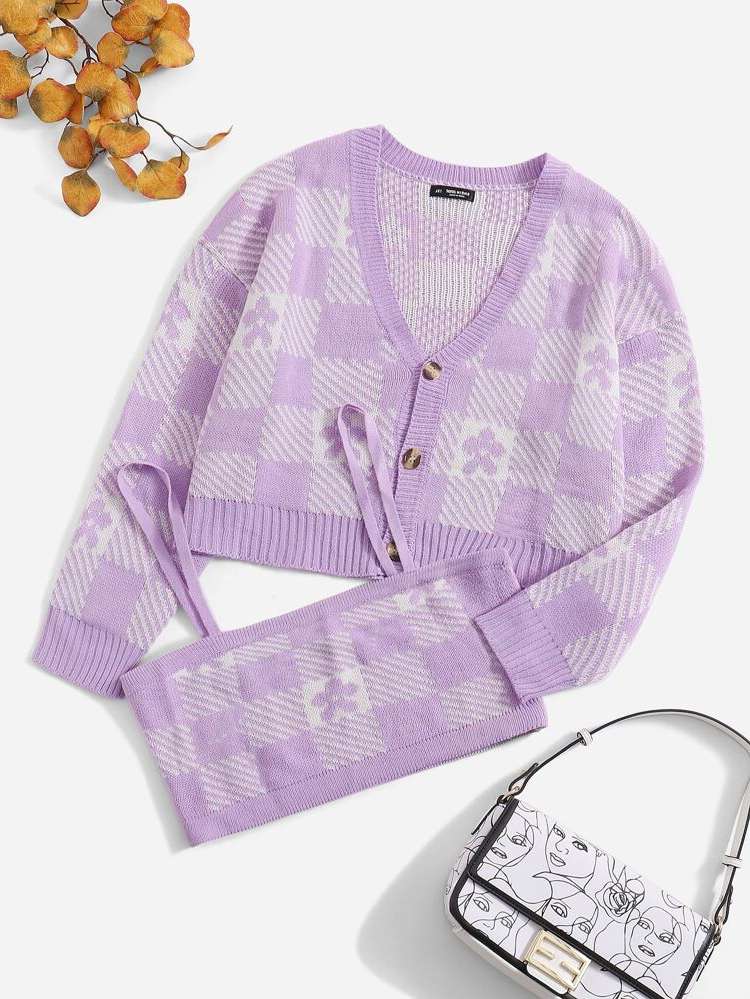 Floral Long Sleeve Casual Mauve Purple Plus Size Sweater Co-ords 7728