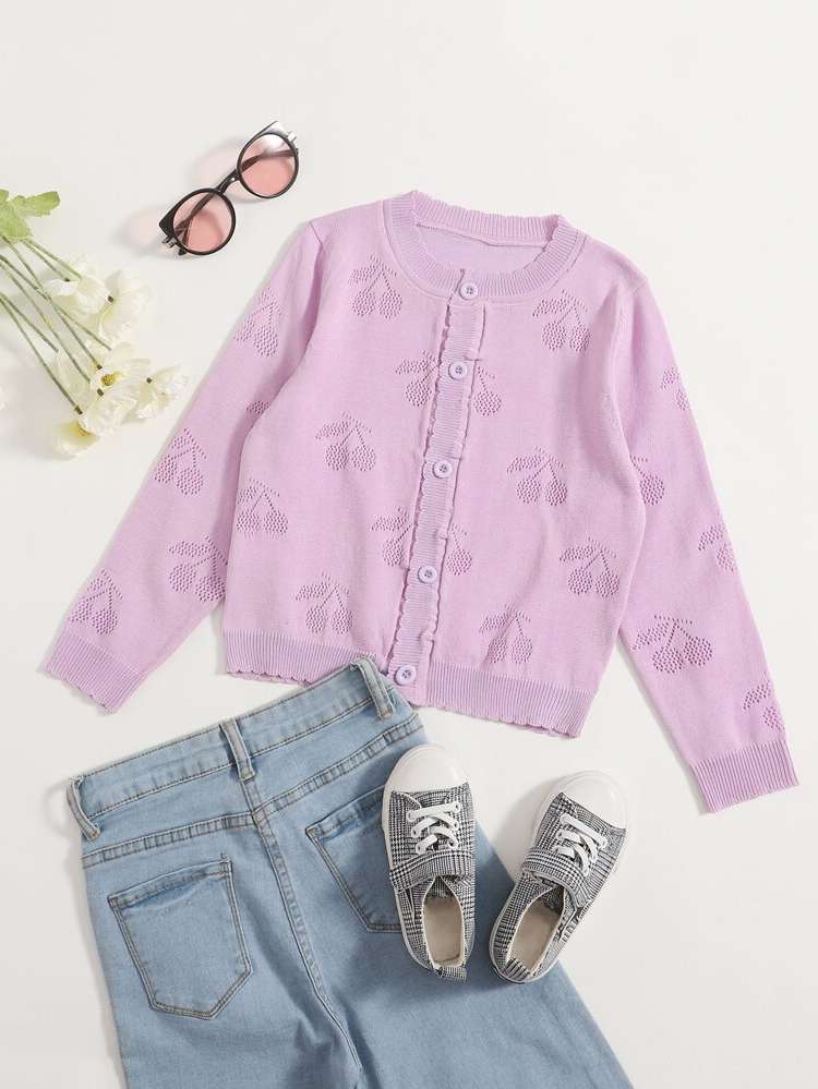 Mauve Purple Long Sleeve Round Neck Regular Toddler Girl Cardigans 6724