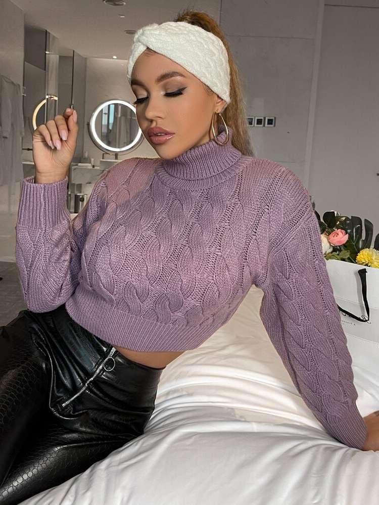  Regular Fit Long Sleeve Mauve Purple Women Sweaters 9798