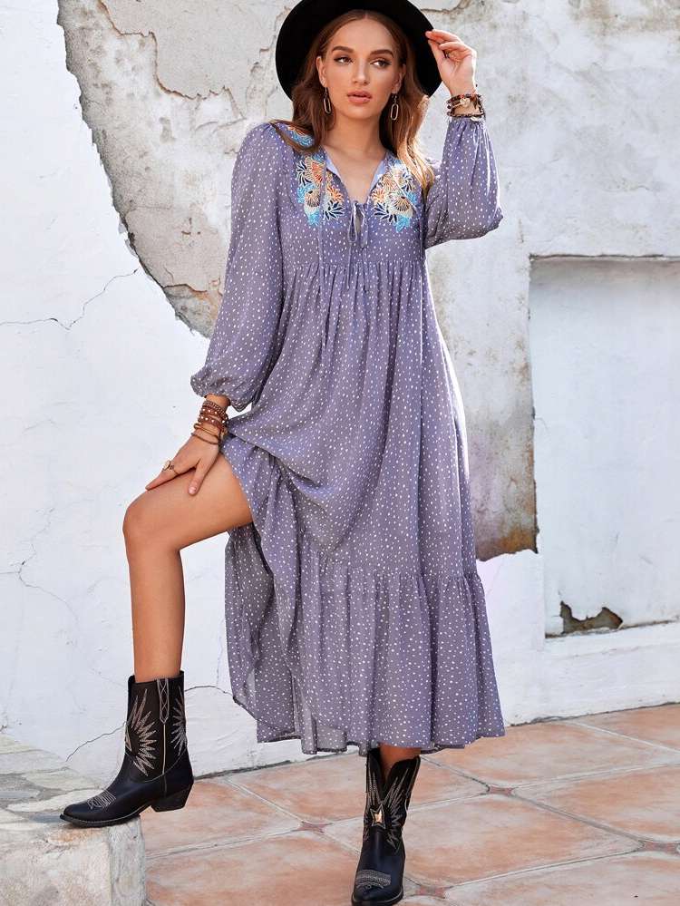 Long Regular Fit Boho Floral Women Clothing 5579