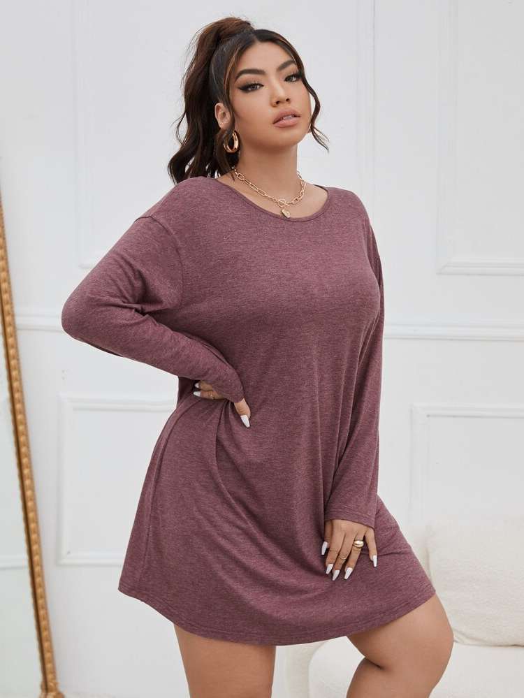 Long Sleeve Plain Basics Women Plus Clothing 227