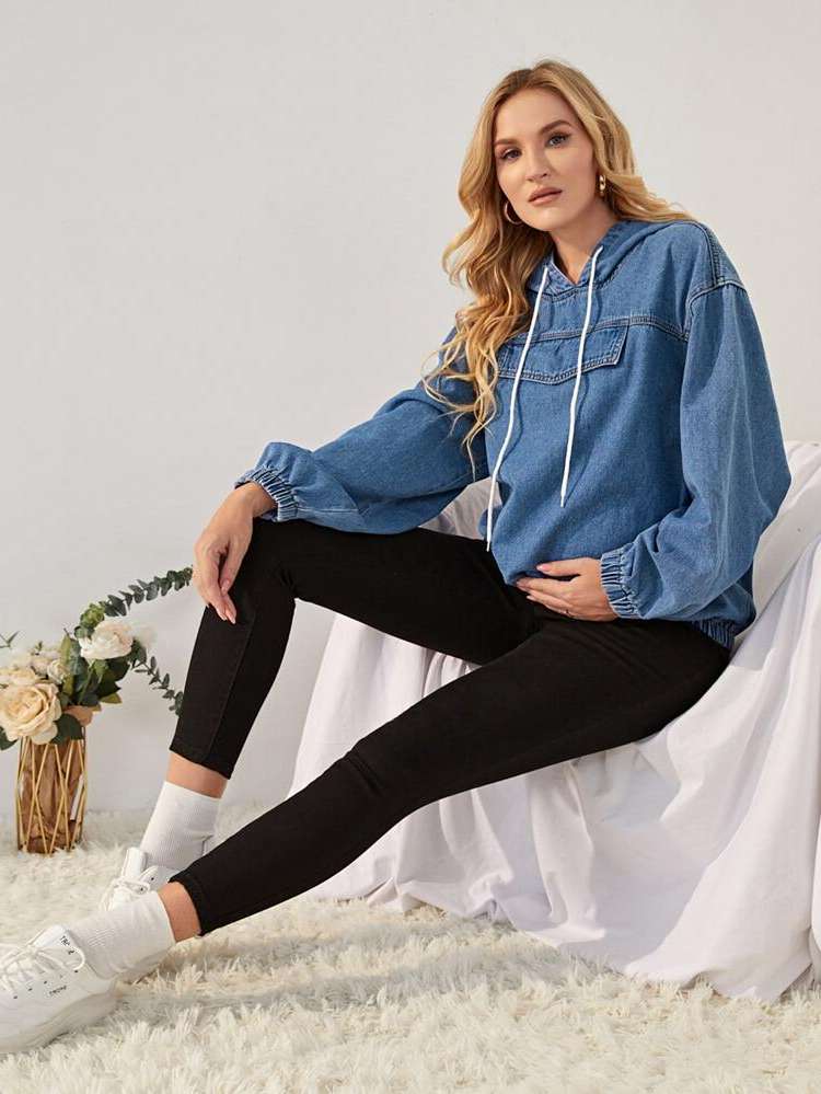  Long Sleeve Drawstring Regular Fit Maternity Denim 1831