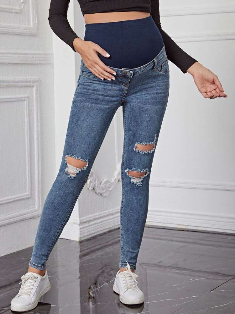 Medium Wash Colorblock Slim Fit Maternity Denim 2814