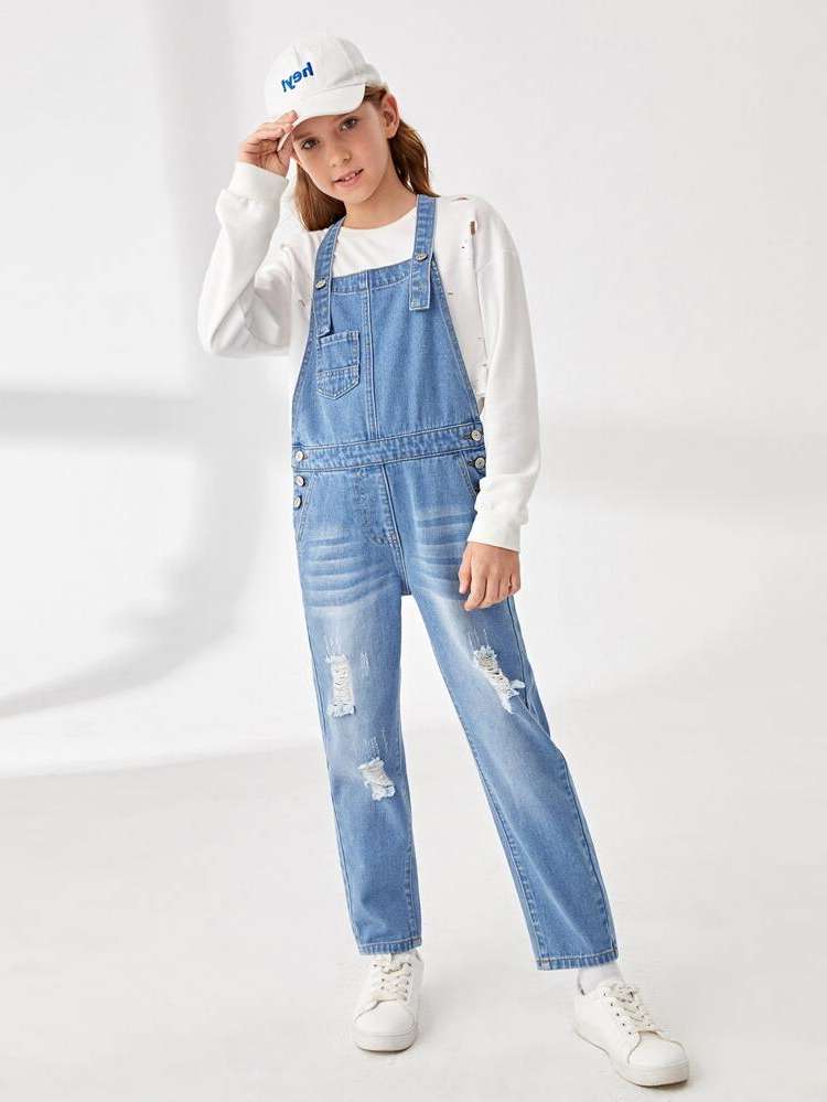  Long Ripped Girls Denim Overalls  Jumpsuits 5559