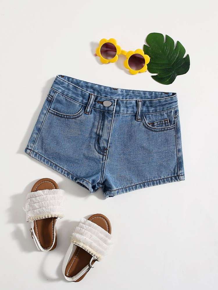  Floral Embroidery Girls Denim Shorts 2249