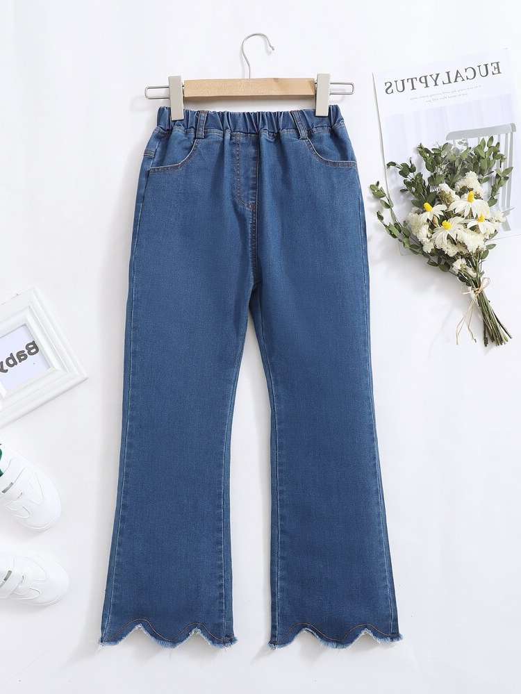 Plain Medium Wash Long Girls Jeans 5445