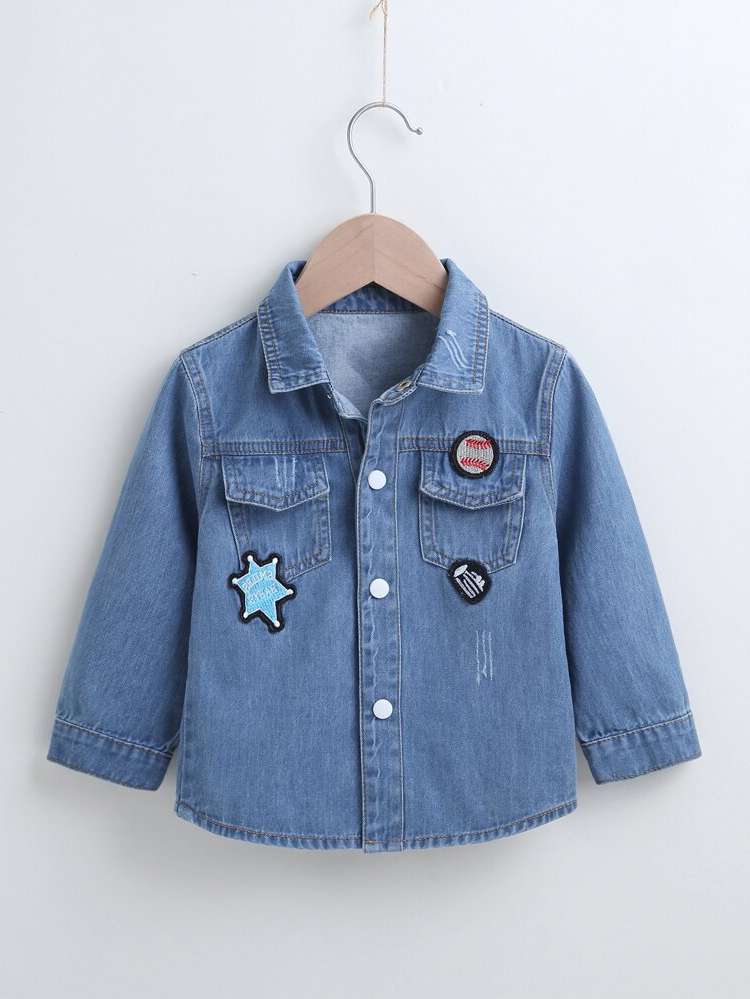 Patched Collar Long Sleeve Kids Clothing 270