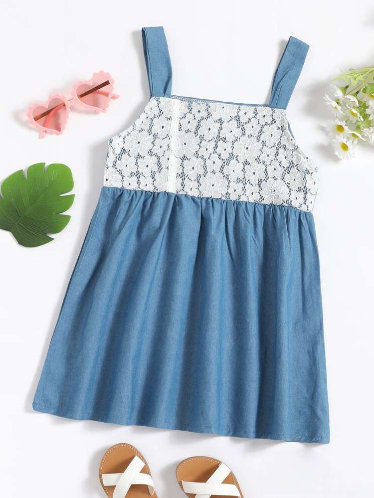 Cute Medium Wash Short Sleeveless Toddler Girls Clothing 4854