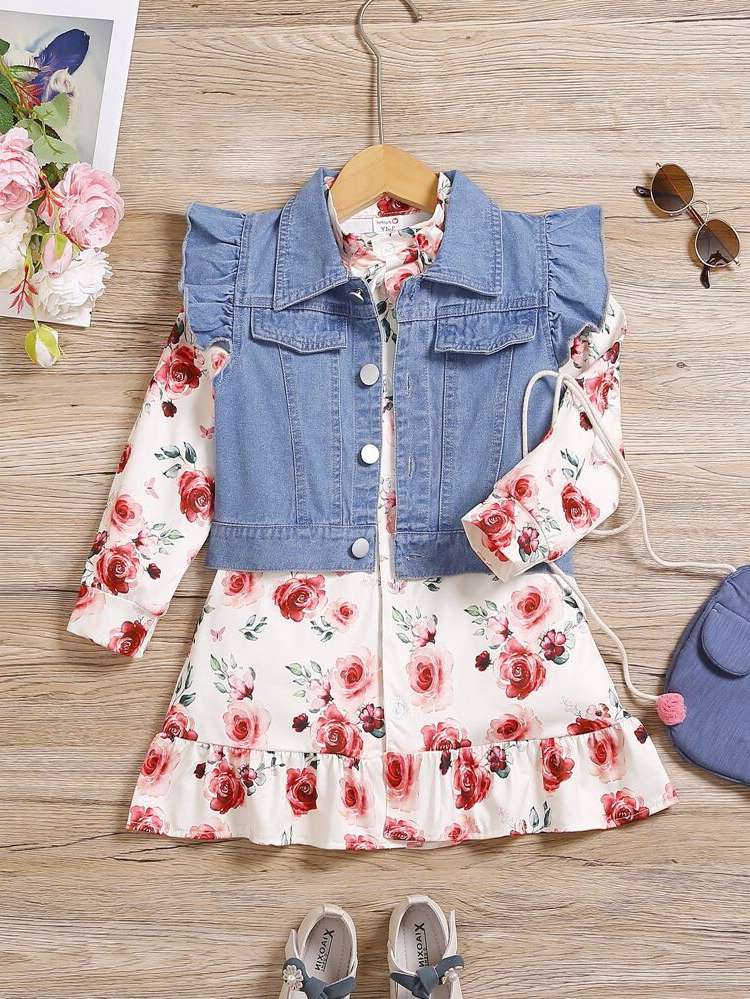 Cute Collar Floral Toddler Girls Clothing 4000