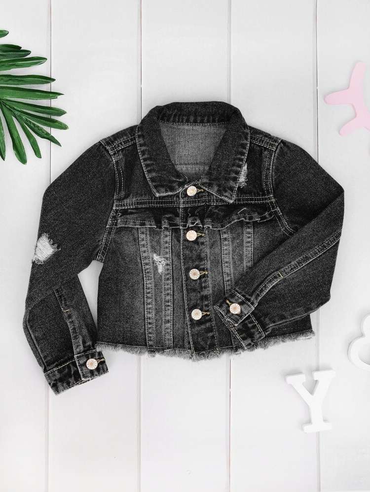 Casual Long Sleeve Plain Toddler Girls Denim 896