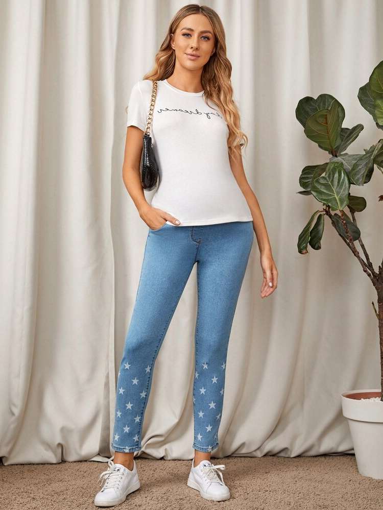 Medium Wash  Geometric Maternity Denim 8414