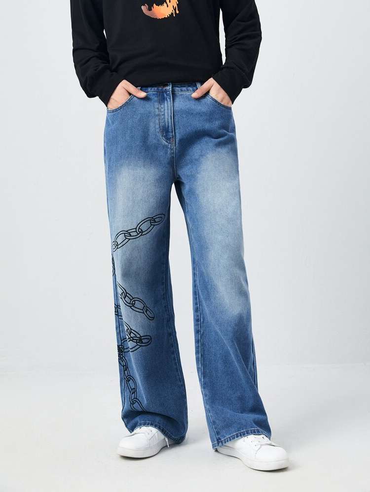  Chain Print  Men Denim 9654