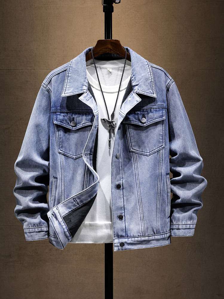 Plain Long Sleeve Collar Men Denim Jackets 5648