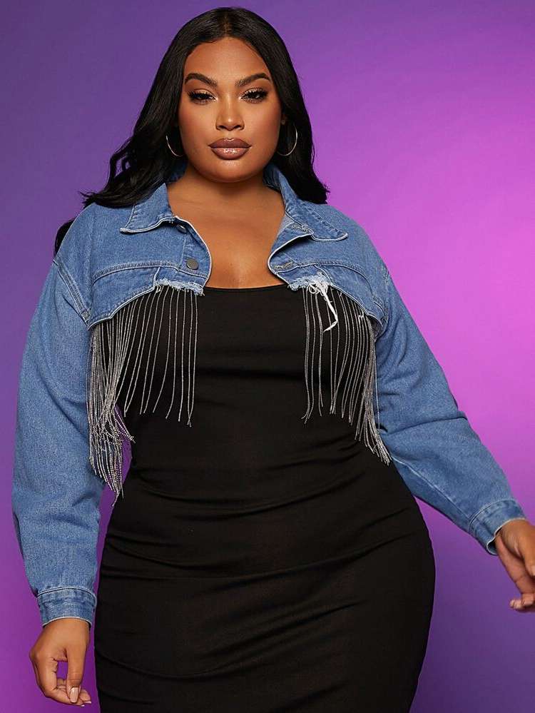  Button Crop Glamorous Plus Size Denim Jackets 7669