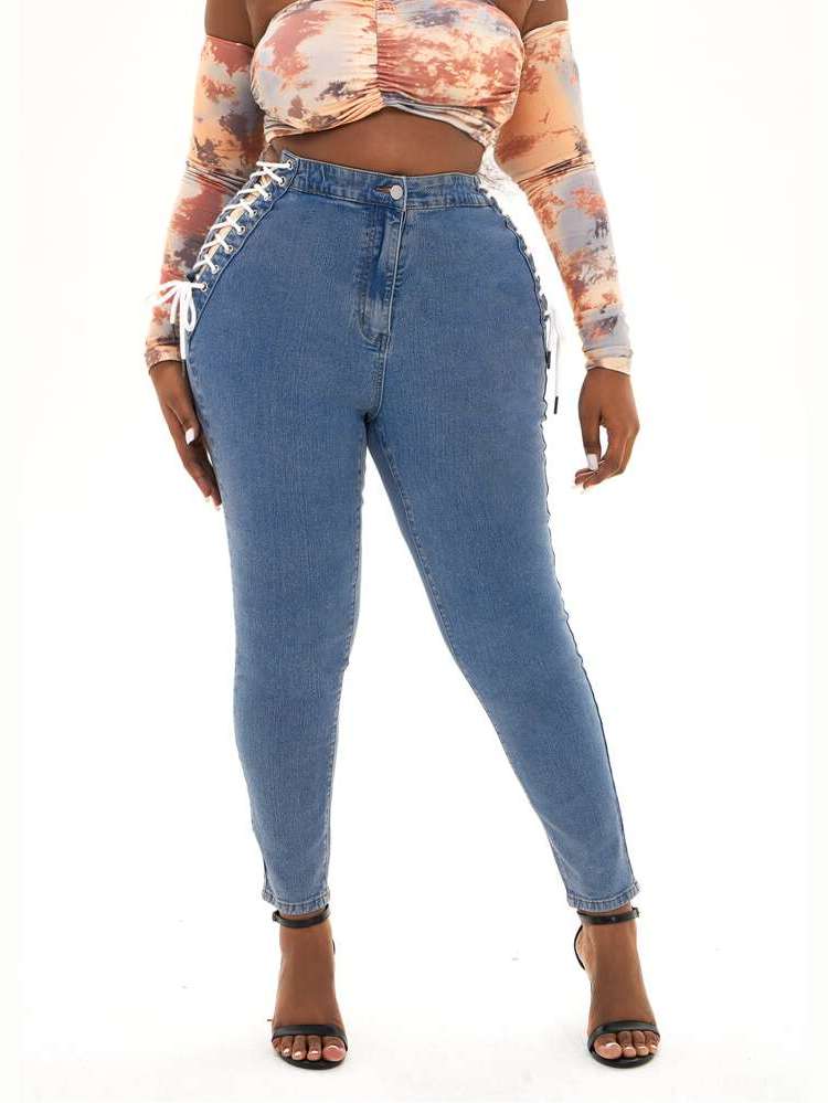 Lace Up  Plus Size Jeans 5934