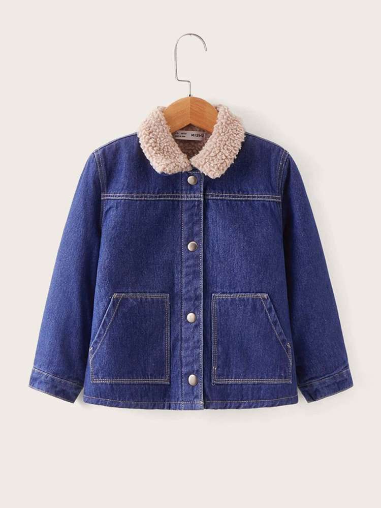 Medium Wash Long Sleeve Colorblock Toddler Girl Denim Jackets  Coats 949