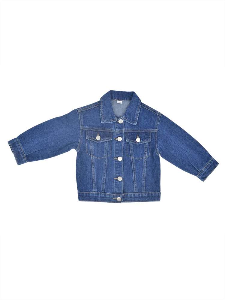  Medium Wash Long Sleeve Plain Toddler Girl Denim Jackets  Coats 7789