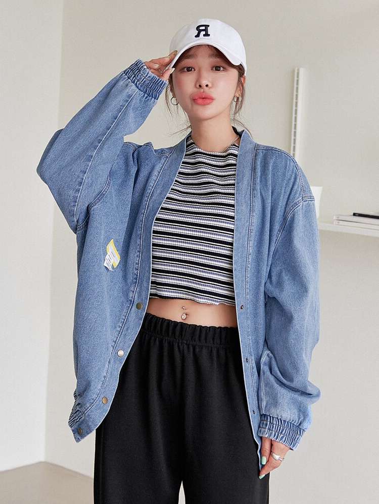 Patched Casual Oversized Women Denim Jackets  Coats 5759