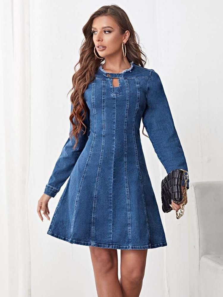  Plain Regular Fit Women Denim Dresses 670