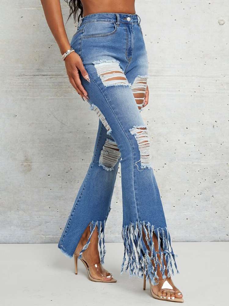 Fringe Plain  Women Jeans 3377