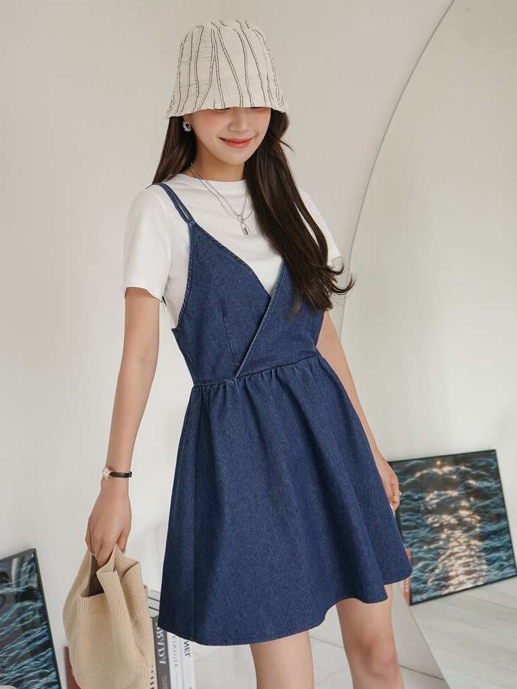 Sleeveless Short Spaghetti Strap Casual Women Denim Dresses 2388