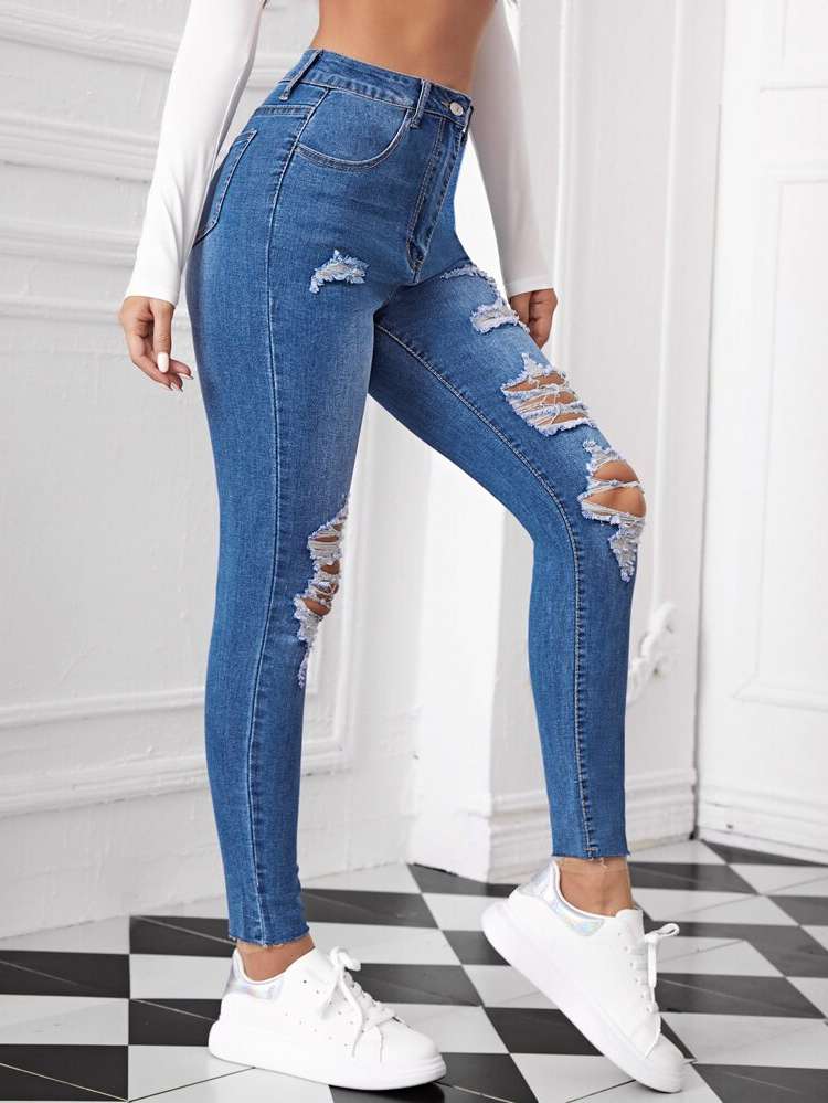  Plain Ripped Women Jeans 14