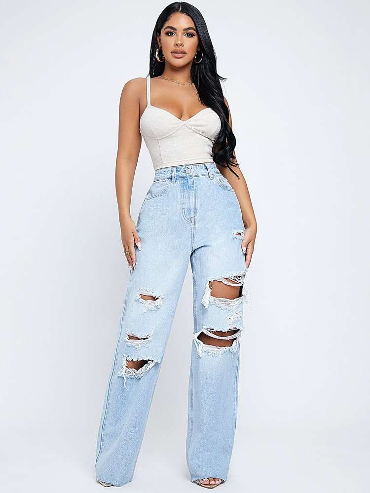  Ripped Medium Wash Women Denim 596