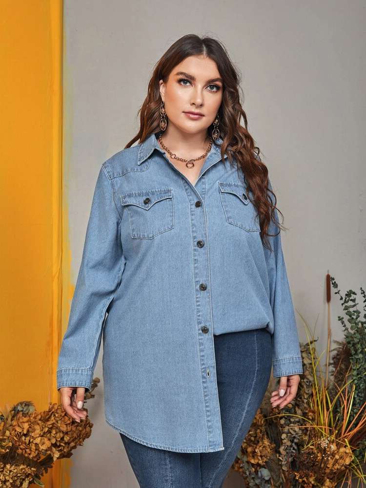 Medium Wash Casual Button Front Regular Fit Plus Size Denim 5988