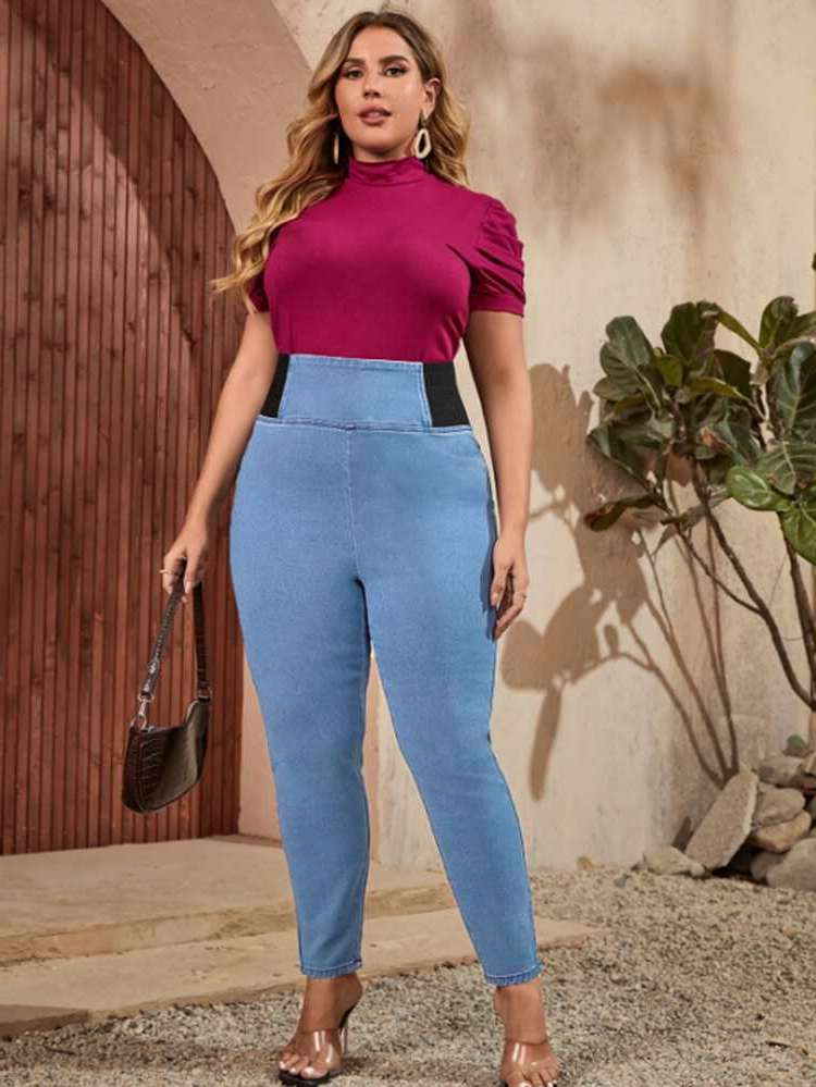  Medium Wash Colorblock Plus Size Denim 7613