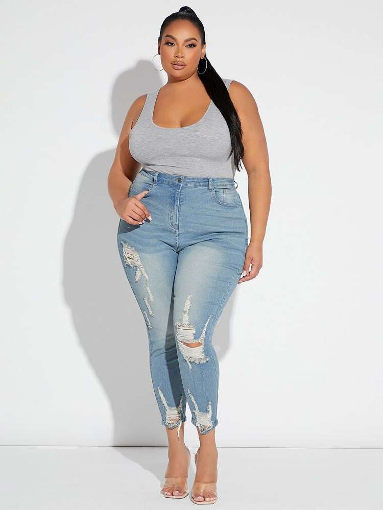 Cropped  Plus Size Denim 3011