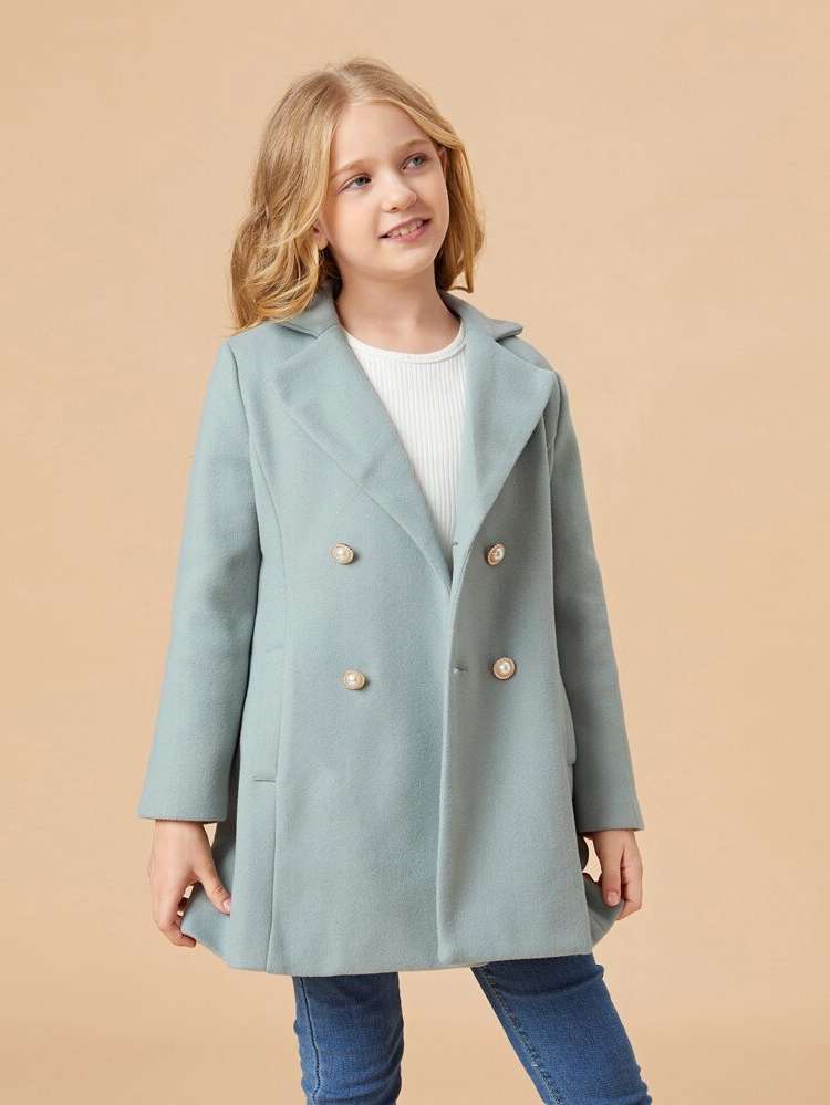 Dressy Regular Fit Long Sleeve Mint Blue Girls Coats 225