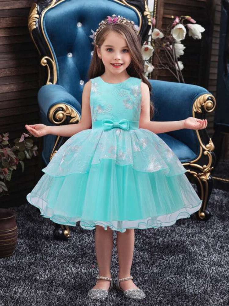 Sleeveless Round Neck Floral Kids Clothing 669