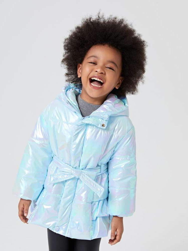 Belted Hooded Long Sleeve Casual Toddler Girl Winter Coats 8900