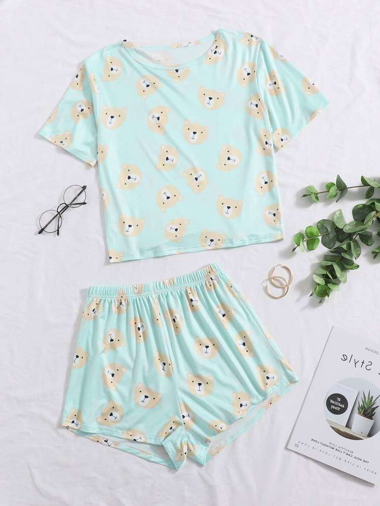 Short Sleeve Cartoon Mint Blue Women Sleep  Lounge 818