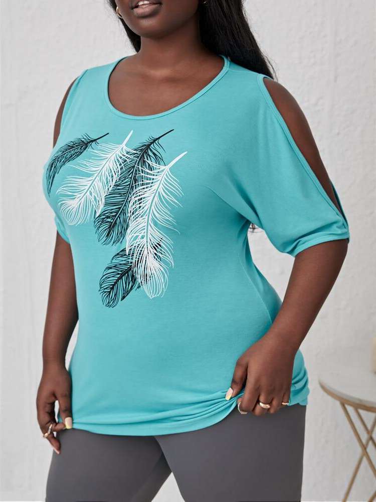  Scoop Neck Slim Fit Long Plus Size T-shirts 2171