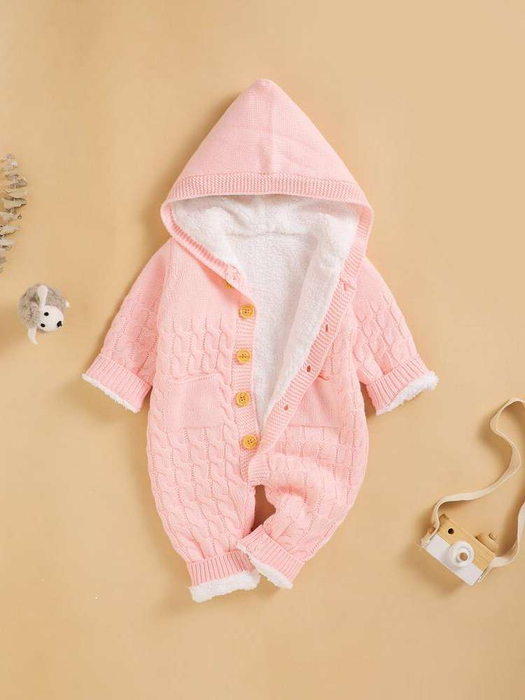 Button Long Hooded Plain Baby Clothing 6869