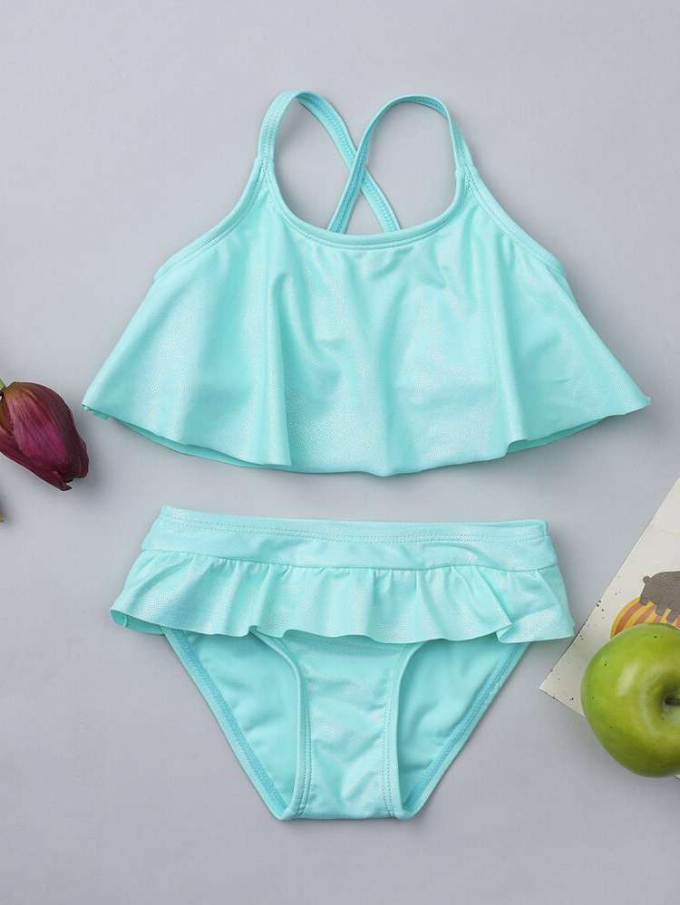 Mint Green Plain Spaghetti Strap Baby Clothing 5501