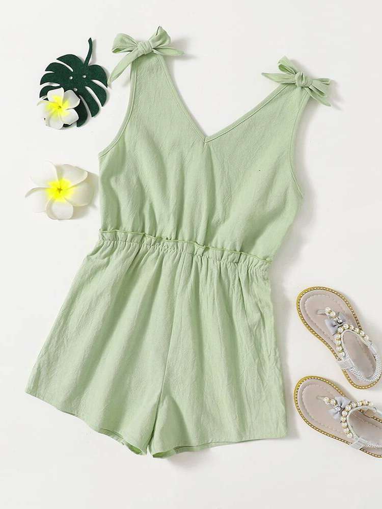  Mint Green Sleeveless Casual Girls Jumpsuits 8437